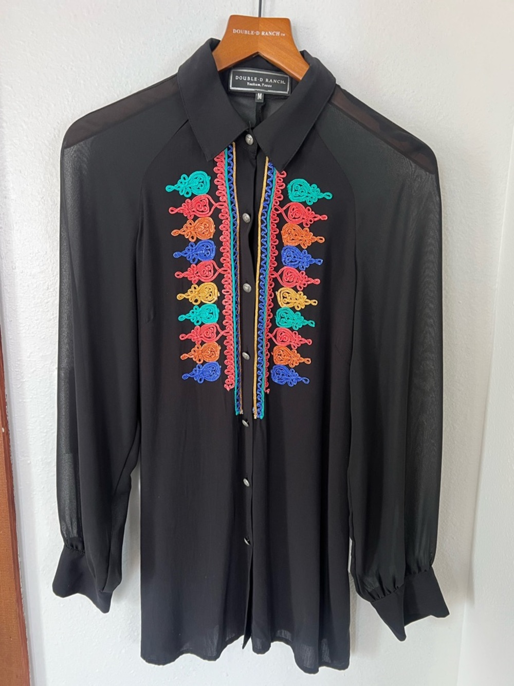 Double D Ranch Black Button-Up Shirt with Multicolor Embroidery